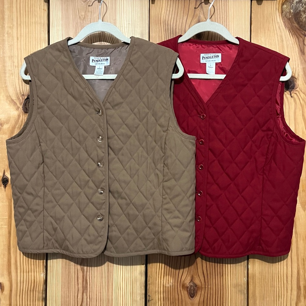 Pendleton Quilted Vest Bundle Women’s Large Red & Tan Classic Layering Set